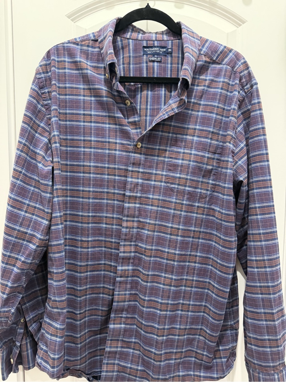 Southern Tide Men's Blue and Purple Plaid Button-Down Shirt